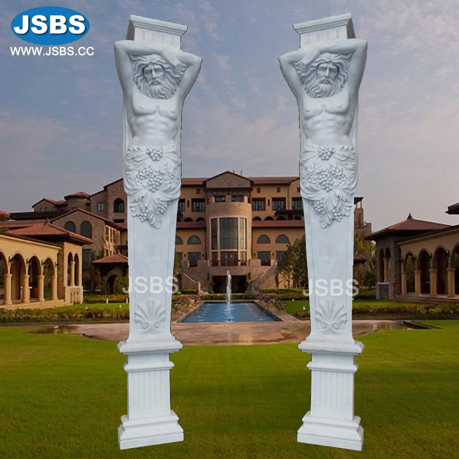 Hand Carved White Marble Roman Column For Sale
