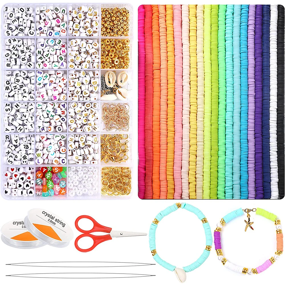 
7915 Pcs DIY Crafts Alphabet Letter Beads Jump Rings Lobster Clasp Earring Hook White Round Pearls Beads for Jewelry Making 