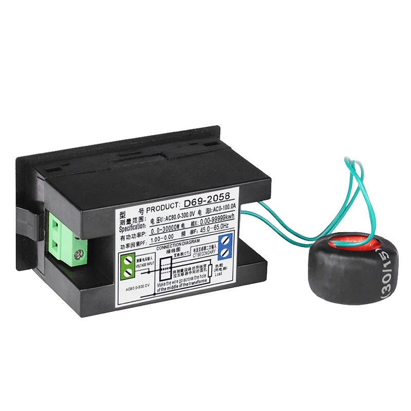 D69-2058 AC Digital Voltage Meter 6in1 AC Digital Monitoring Meter U I P Hz kWh COS AC 80-300V 100A