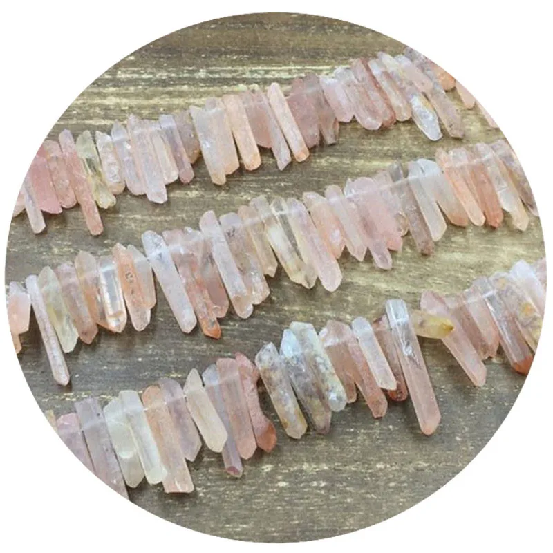 Raw Crystal Points Pinkish Quartz Point Beads Natural Raw Rock Crystal Quartz Stick Spike beads Wholesale Crystals 5-8mm*15-35mm