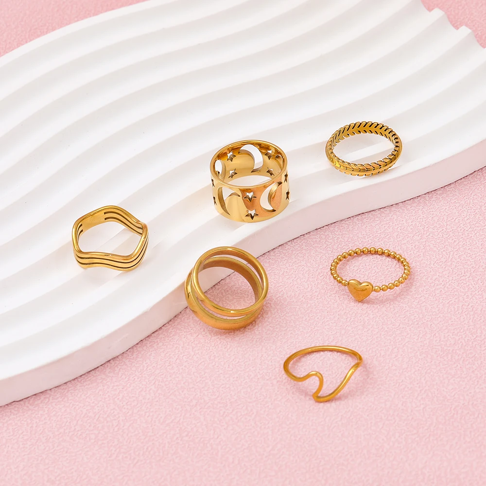 Sland wholesale high-end Unisex 18K Gold Plated Multi-layer Hollow Waved Rings Titanium Bezel Wedding Engagement Finger Ring