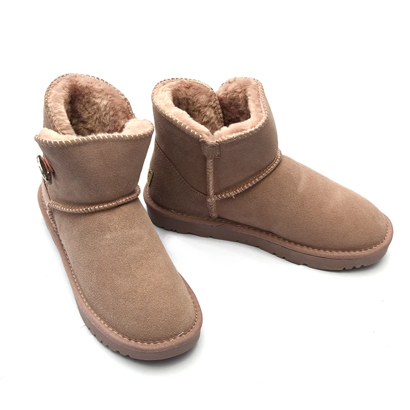 slip on style Classic Mini Genuine Shearling boots fur wool Lined Boot beige  winter shoes