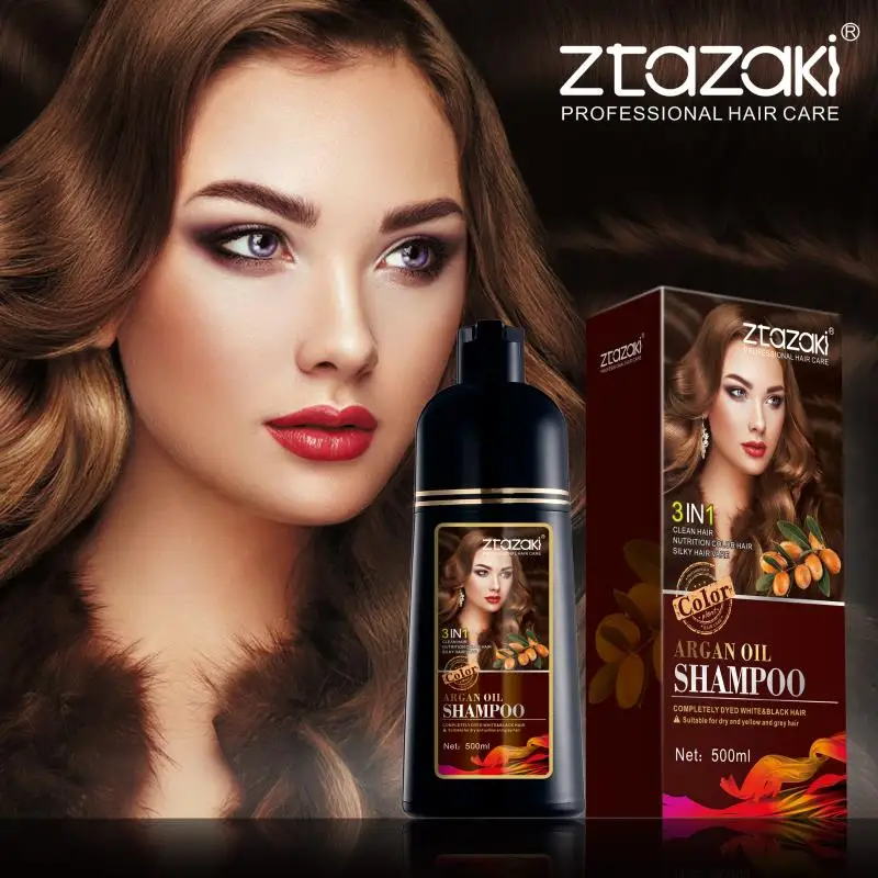 ZTAZAKI Wholesale 500ml Natural Argan oil Fast Dye Long Lasting Permanent Hair Color Shampoo for women accept private label