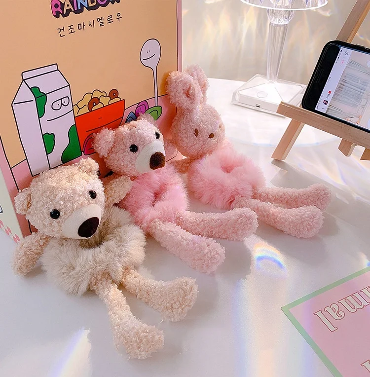 New arrival cute plush bear hug sweet elastic hair ties 100 pcs thick seamless brown hair ties