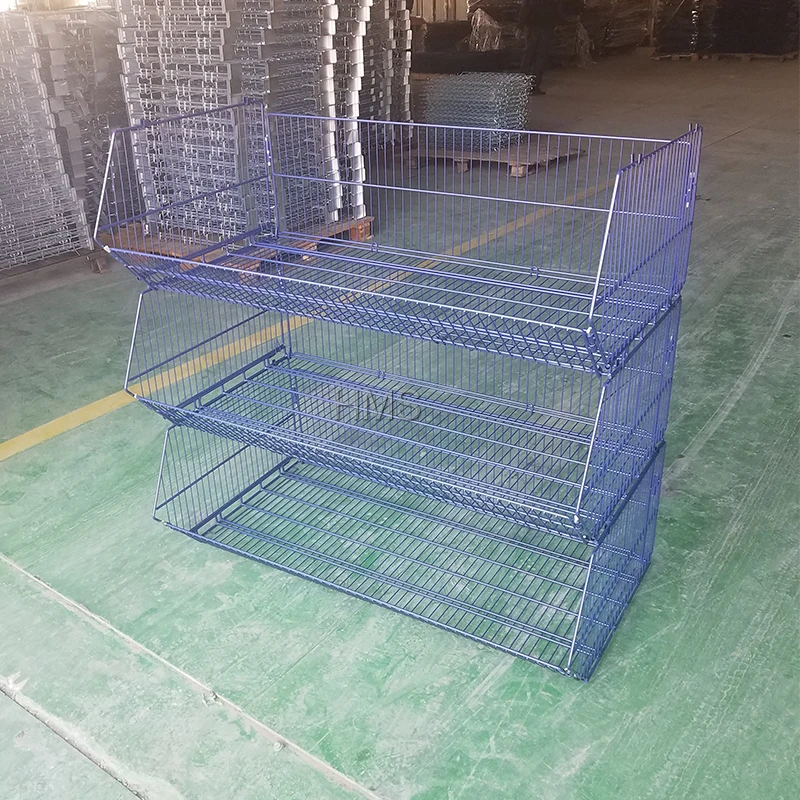 Mesh Collapsible Wire Stacking Basket With Wheels Stackable Wire Basket