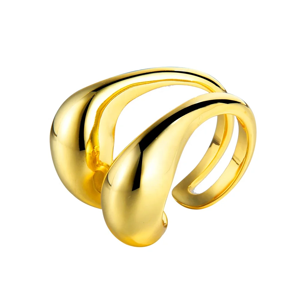 ICEBELA Jewelry S925 Silver 18K Gold Plated Korean Hollow-out Smooth Minimalist Irregular Line Index Finger Rings For Girls