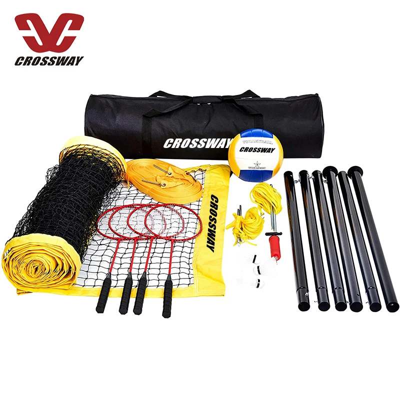 Outdoor portable volleyball net beach game set 2 in 1 badminton volleyball combo set