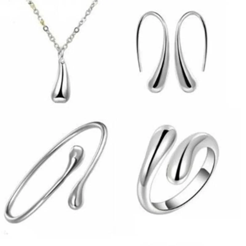 Christmas Gift Fashion Silver Drop Jewelry Twisted Rings And Bangle Gold Plated Four Piece Jewelry Sets