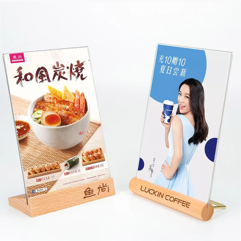 Wooden menu table tent card sign holder metal display stand with acrylic panel A4 A5 A6