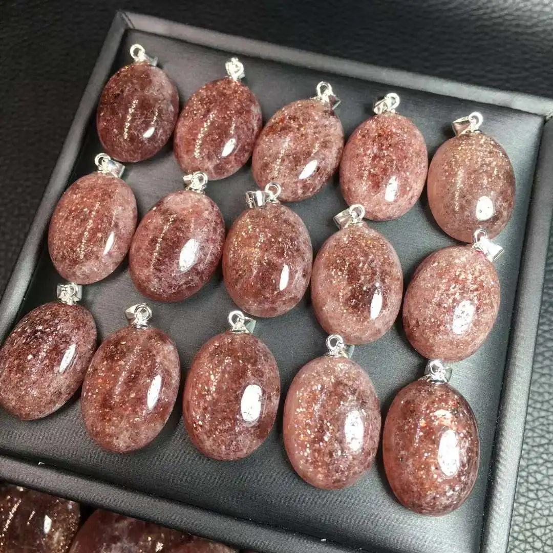 Spiritual Healing Reiki Energy Gemstone Natural Strawberry Quartz Pendant Copper Wire For Girlfriend Wife Children Gift