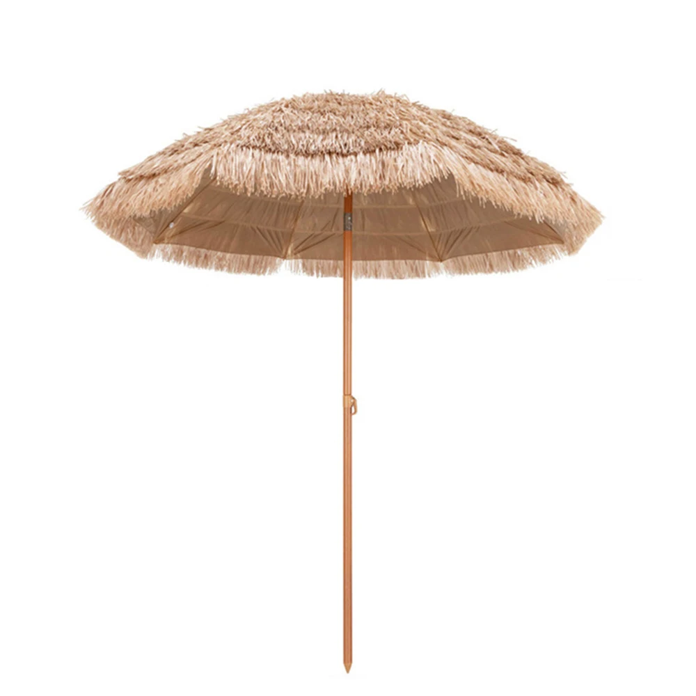 18m Straw Umbrellas Parasols pp Straw Sun,shade Beach Umbrellas Wood Grain Tiki Umbrellas with Tilt/