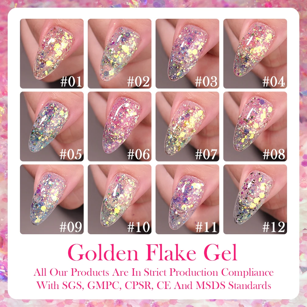 Factory Price OEM Golden Light Color Flake Gel Thick Cover Nail Gel Polish