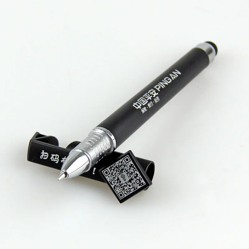 customized china Best selling 4 in 1 Ballpoint pen with touch stylus mobile holder stand and QR Code imprint on the cap clip