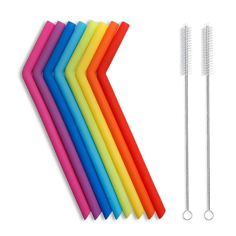 Reusable Silicone Straws Long Silicone Drinking Straws with Cleaning Brushes for 30 oz Tumblers