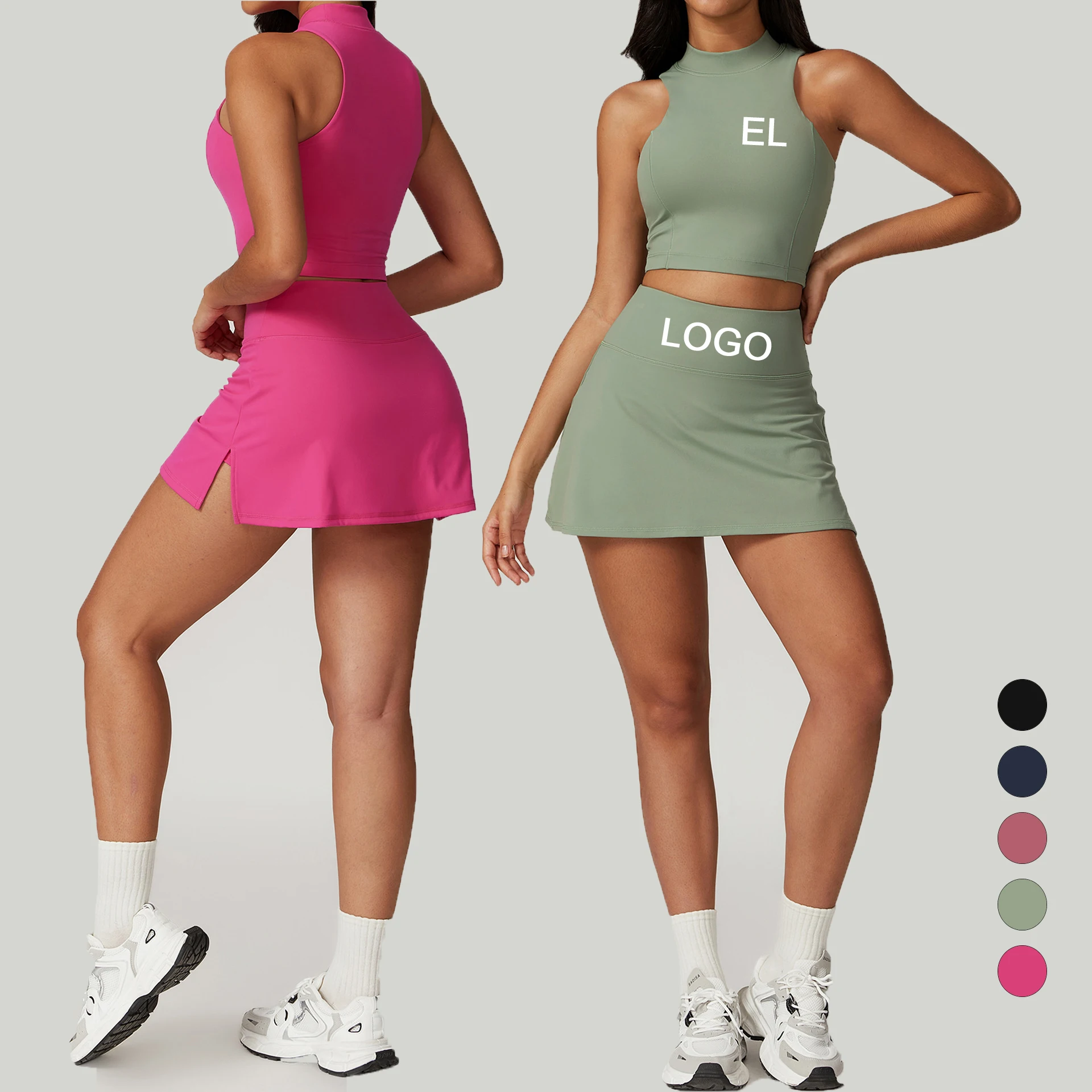 New Product beach tennis set breathable tennis skirt sets custom logo golf tennis wear gym fitness sets top and skirt suit