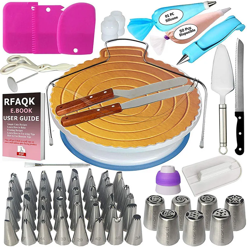 Cake Baking Tools 124 Pieces Plastic Non-slip White Cake Turntable Set