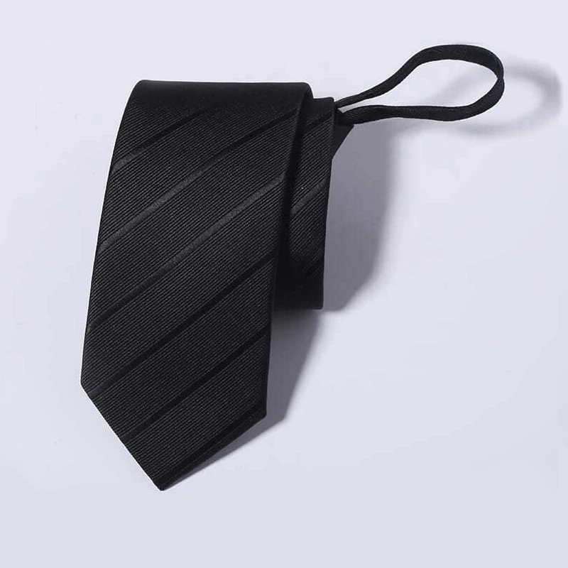 High Quality Jacquard Luxury Men Tie Black Poly Silk Neckties Custom  Personalized Zipper Ties for Men Set