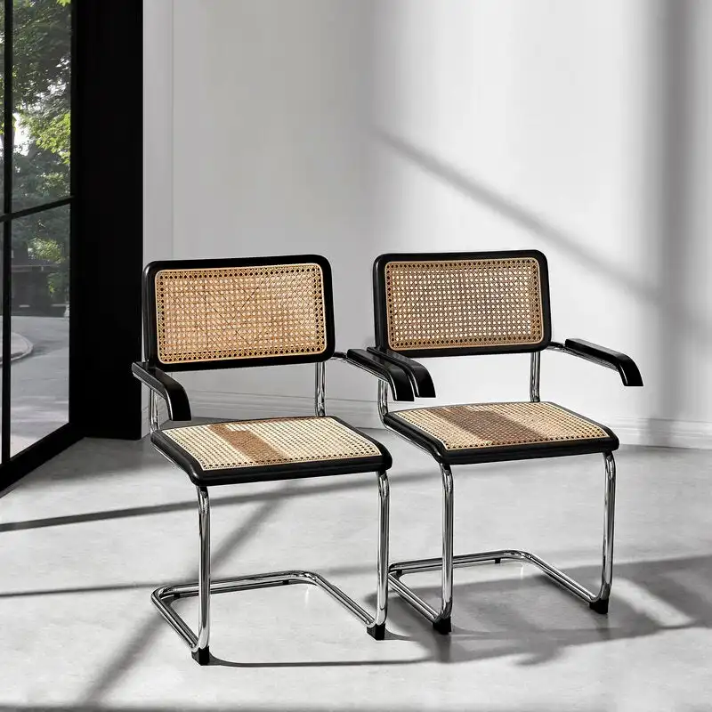Marcel Breuer Cesca Replica Home Furniture Cadeiras Black Natural Rattan Cantilever Dining Room Chairs With Arms
