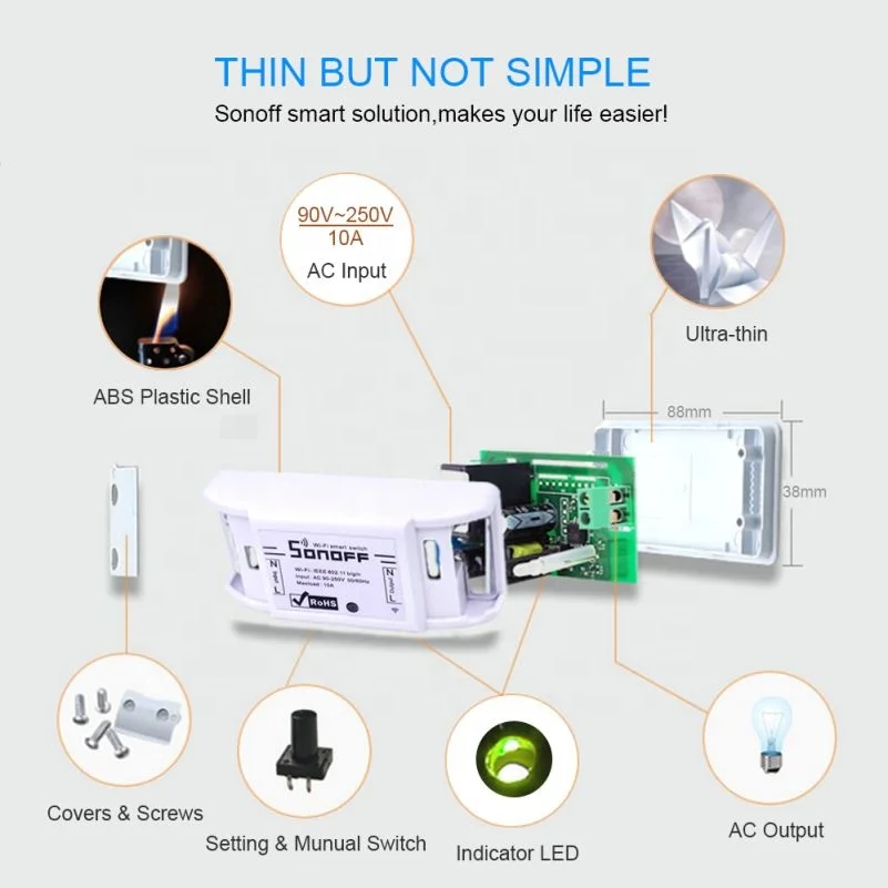  Дистанционный беспроводной смарт-выключатель Sonoff Basic с поддержкой Wi-Fi 10