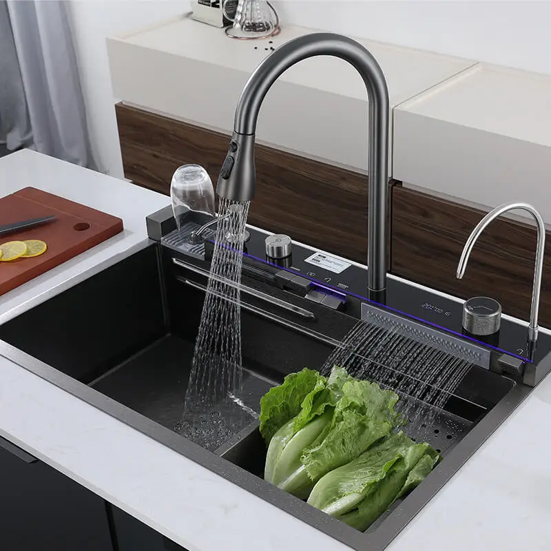 2023 Luxury Kitchen Sink with Digital Display and Waterfall Design Kitchen Water Sink Faucet Tap Mixer Set Sale
