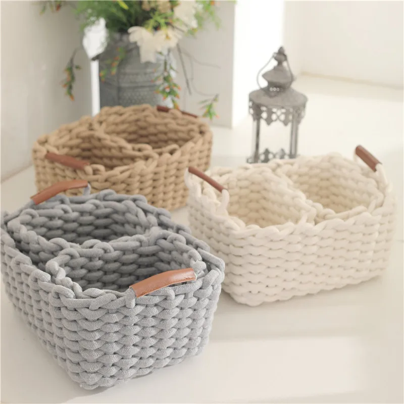 2022 new cotton rope woven storage basket cosmetic pet toy storage box small cotton rope basket for storage