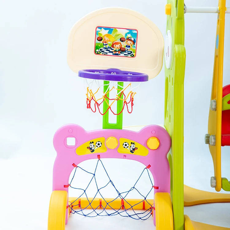 5 In 1 New Commercial Panda Kids Baby China Games Plastic Slide With Swing Set On Sale For Kids