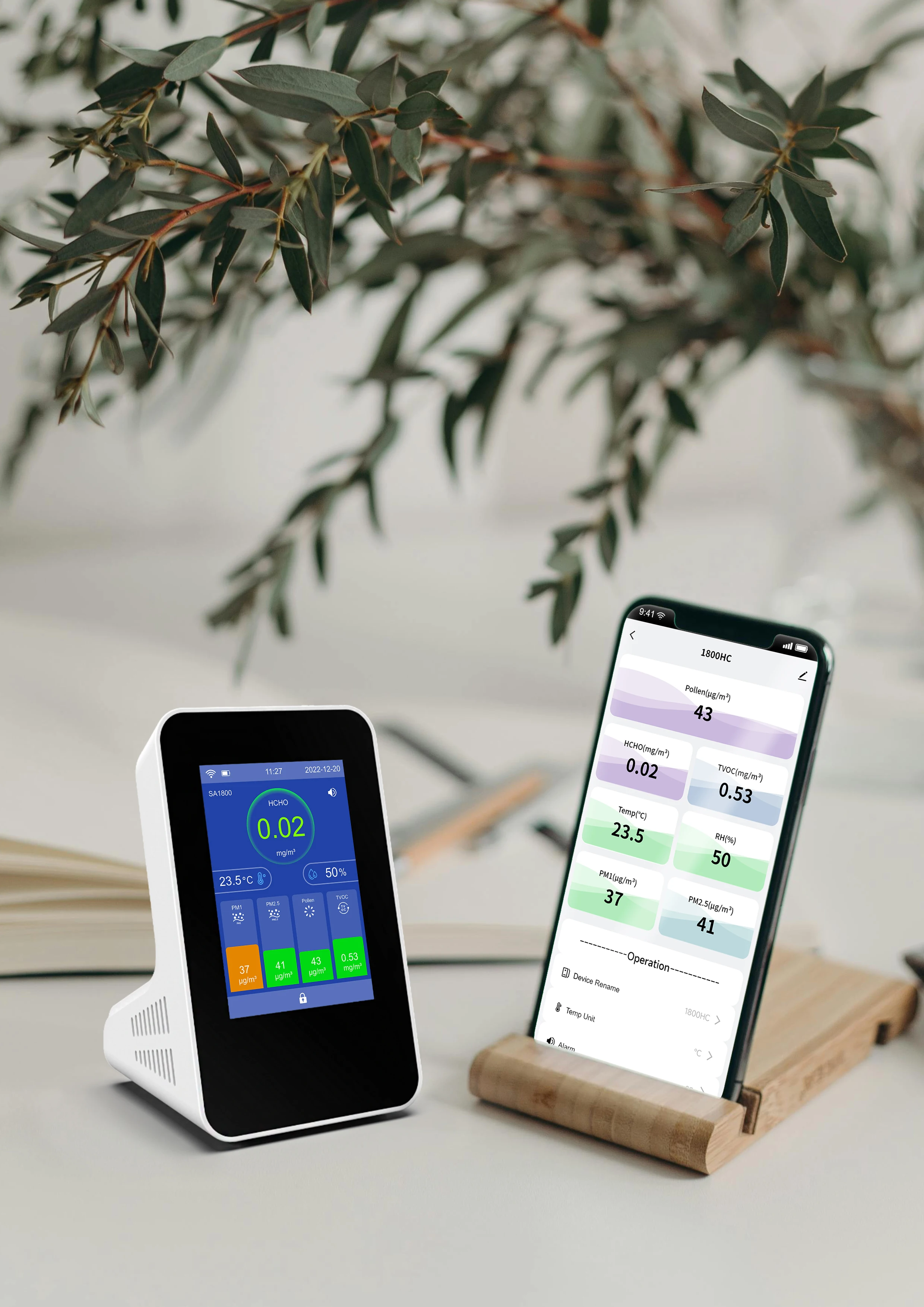 Smart CO2 Air Quality Monitor TVOC HCHO PM Meter Humidity Temperature Detector with WIFI Tuya app large touch TFT screen