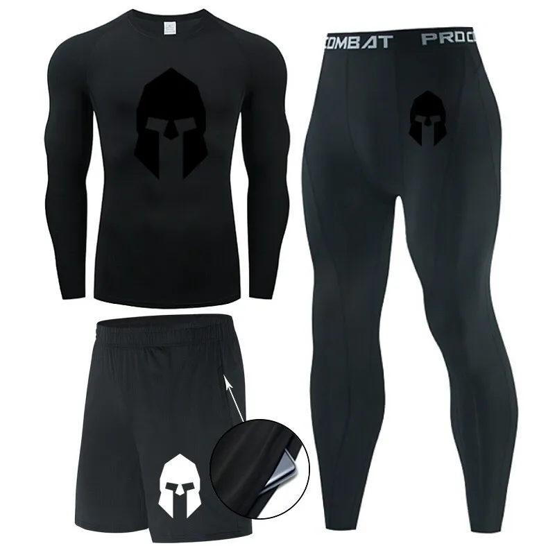 3 piece sets Compression Suits Men Quick Dry set Clothes Sport Running jogging Gym work out Fitness Tracksuit sweatsuit