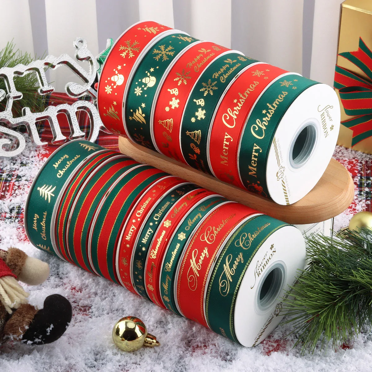 Factory Christmas Stocked Mixed Solid Colors 3-100MM Width Single Double Faced Smooth Satin Ribbon