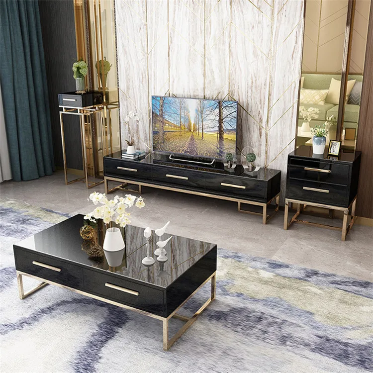 Modern Luxury Wood Tv Stand with Storage Cabinet and Coffee Table Set Living Room Furniture