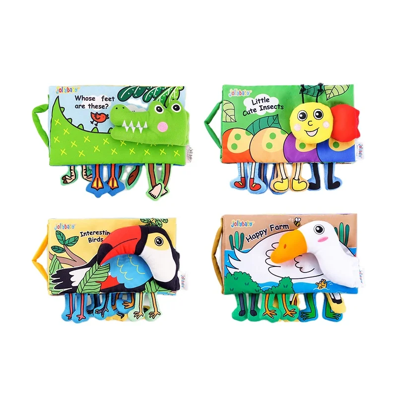 Jollybaby European Sale Online 3D Stuffed Cartoon Learning Animal Baby tummy time Cloth Book