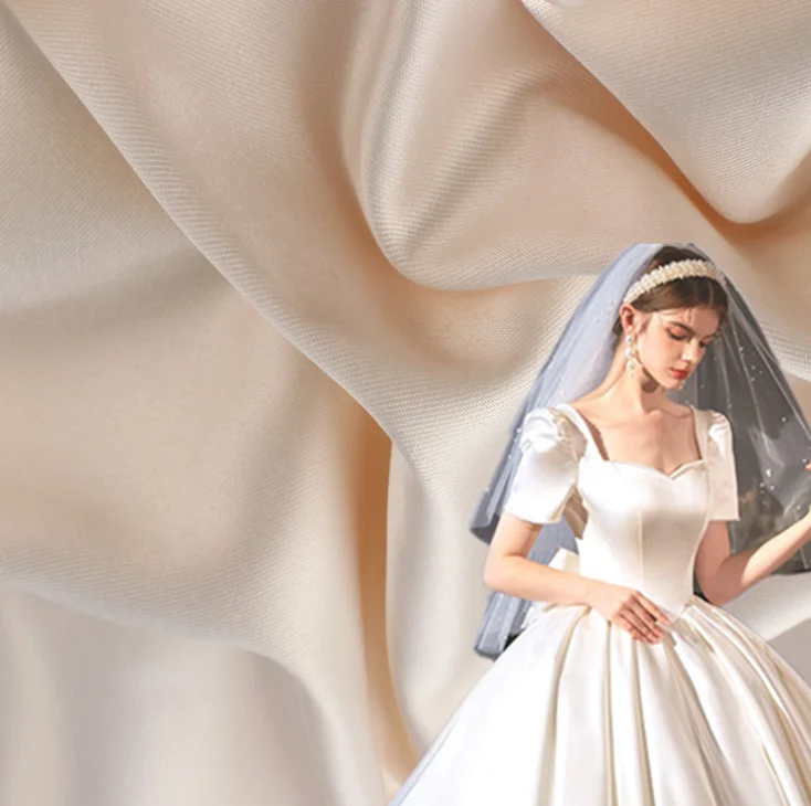 Danlu Textile Wholesale Stretch Royal Duchess Bridal Satin Fabric for Wedding Dress 100% Polyester Satin Fabric