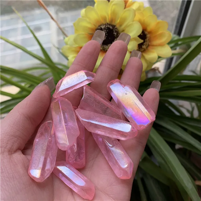 High Quality Natural Pink Aqua Aura Spirit Quartz Healing Crystal Stone Points For Home Decoration