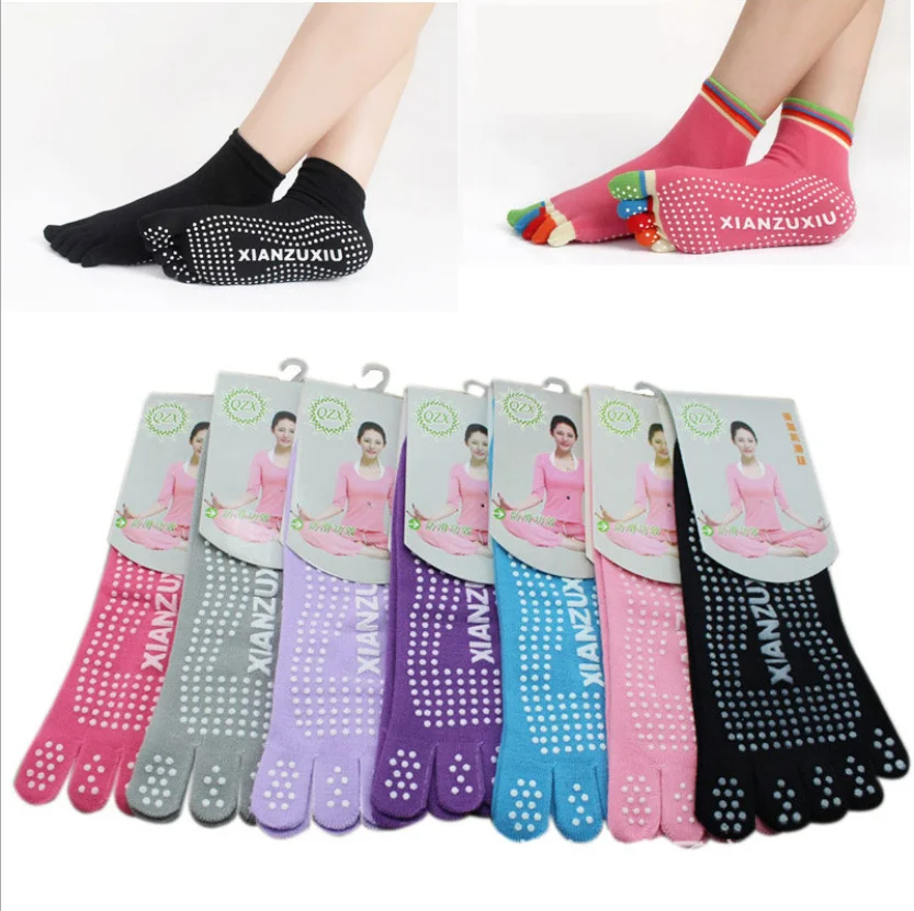 Носки для йоги нескользящие однотонные женские носки средней длины осень/зима спортивные носки для йоги с пятью пальцами