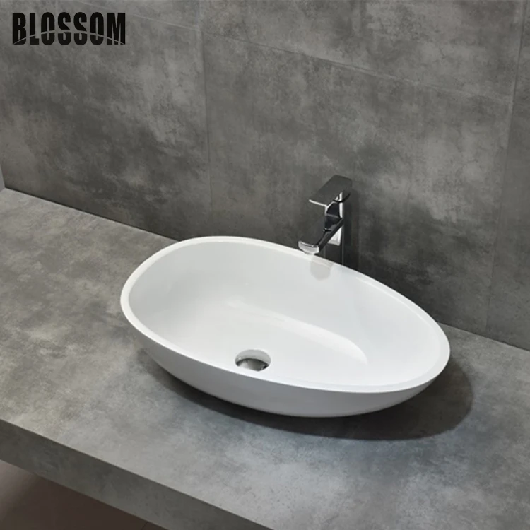 Hotel Bathroom Stone Vanity Table Top Oval Shape Design Bathrooms Washbasins