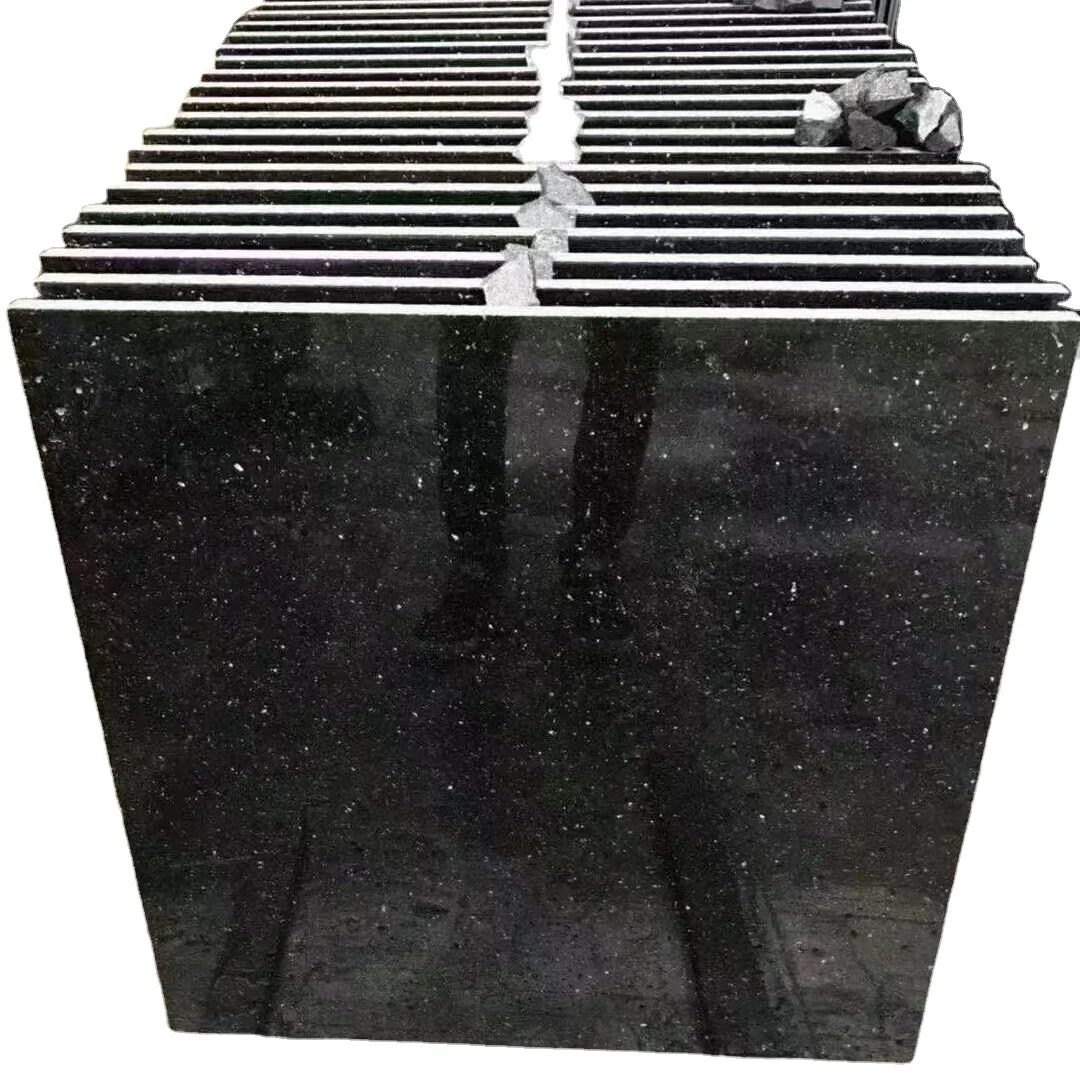 China polished Black Galaxy granite floor tiels paving stone