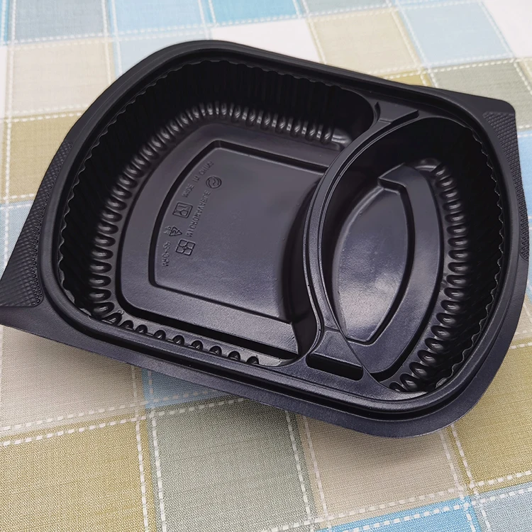 Manufacture Disposable Plastic Packing Take Away 2 Compartment Microwave Food Container With Lid  Lunch Bento Box