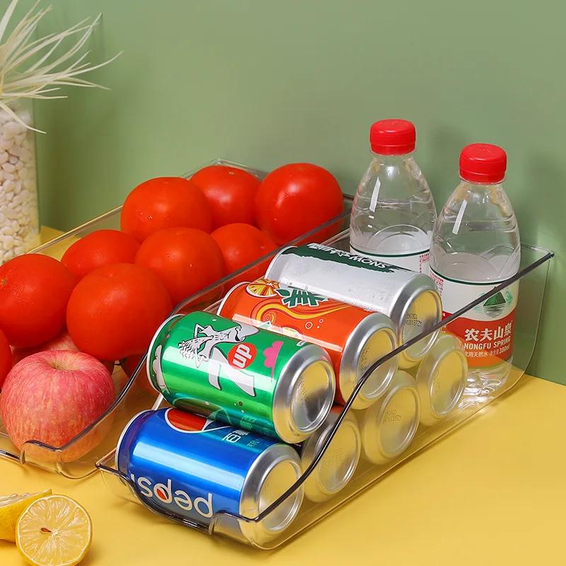 Upgrade Double-Layer Automatic Rolling Beverage Soda Can Storage Organizer Plastic Dispenser Bin For Refrigerator