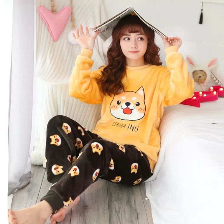 Wholesale Christmas Pajamas Women Winter Sleep Pyjamas Sets Animal Flannel Female Sleepwear Warm Cute Home Clothes
