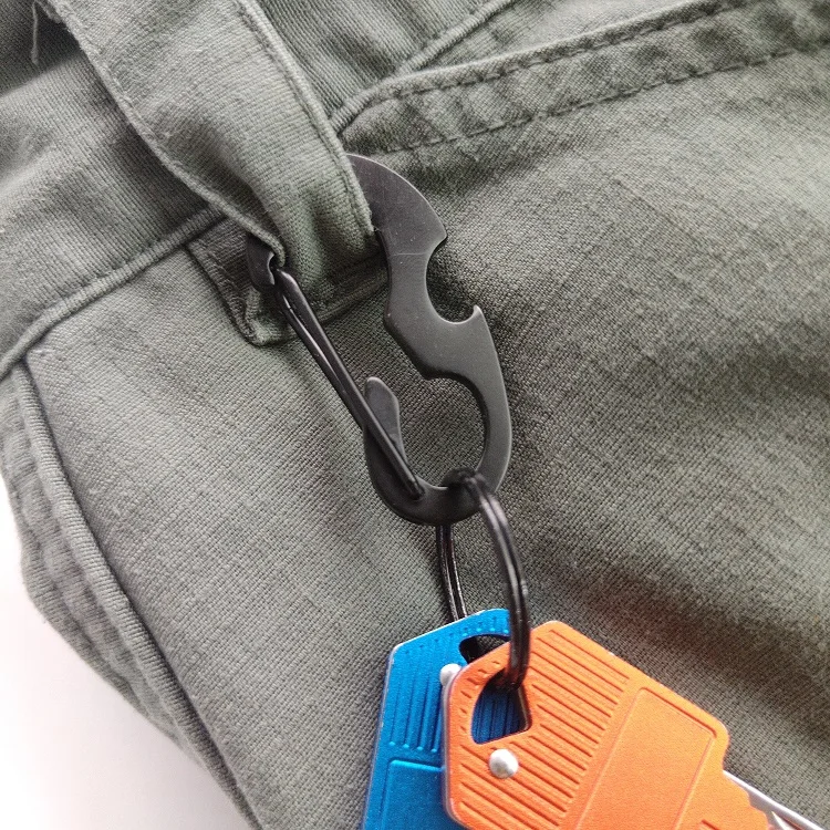 Free Sample Steeling Snap Hook Multi Function Black Keychain Carabiner With Bottle Opener