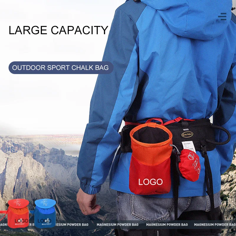 OEM ODM Custom LOGO Belt Drawstring Pocket Accept Print Rock Climbing Sport Chalk Bag