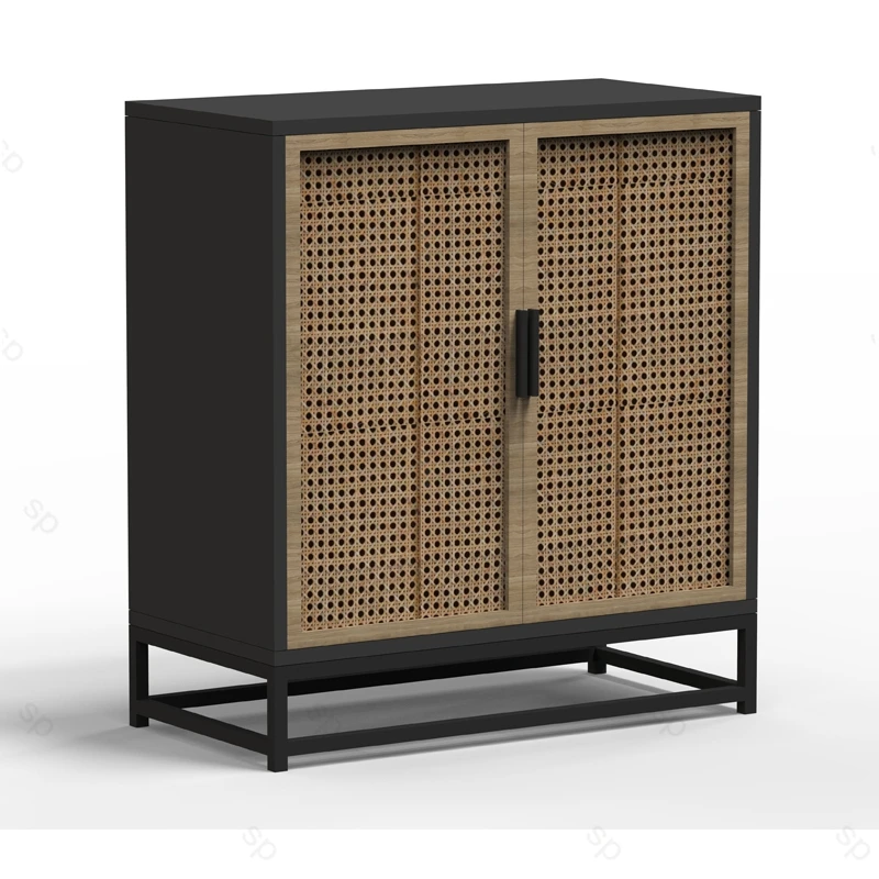 2 Door Storage Furniture Living Room Rattan Buffet Cabinet