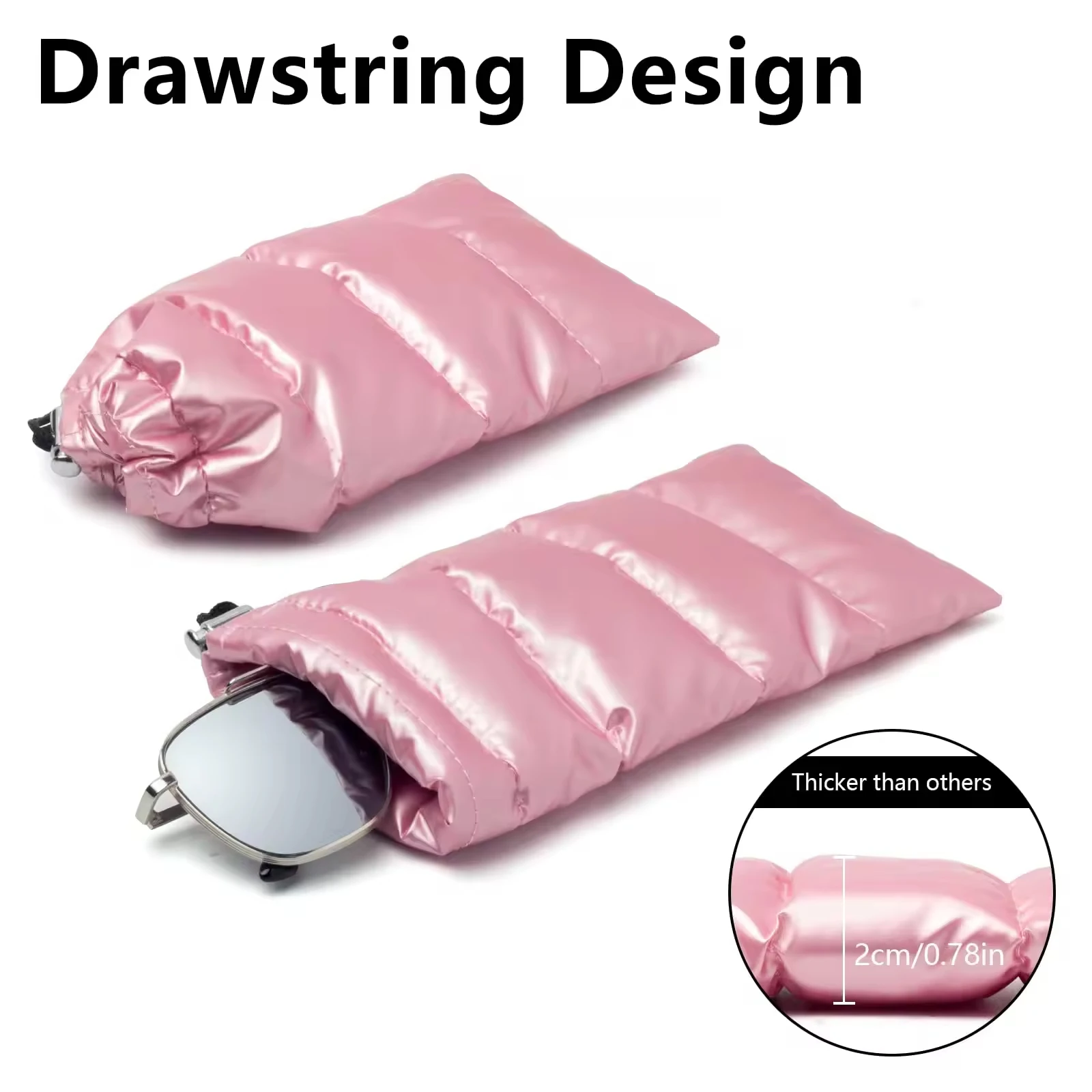 Custom Slim Microfiber Soft Luxury Glasses Storage Packaging Bag For Eye Wear Quilted Synthetic Down Sunglasses Case Pouch