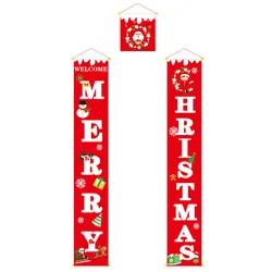 Merry Christmas Couplet,Cute Santa Snowman Wall Door Hanging Banner Ornament Porch Logo Couplet Home Party Decoration