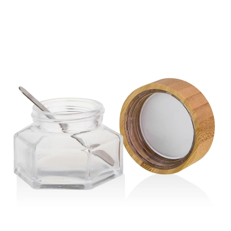 High quality Beauty cosmetic packaging 50g Clear Glass cylinder cream jar with bamboo cap