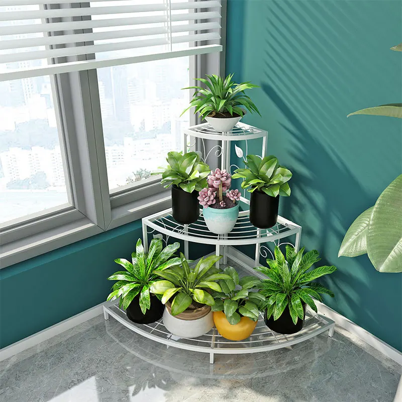 YQ FOREVER 3 Tier Plant Stand Flower Pot Rack Planters Display Holder Metal shelves For Garden Round Plant Corner Shelf