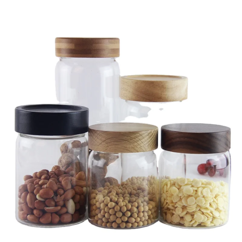 High Borosilicate Glass Jar With Bamboo Wooden Lid Storage Bottles & Jars