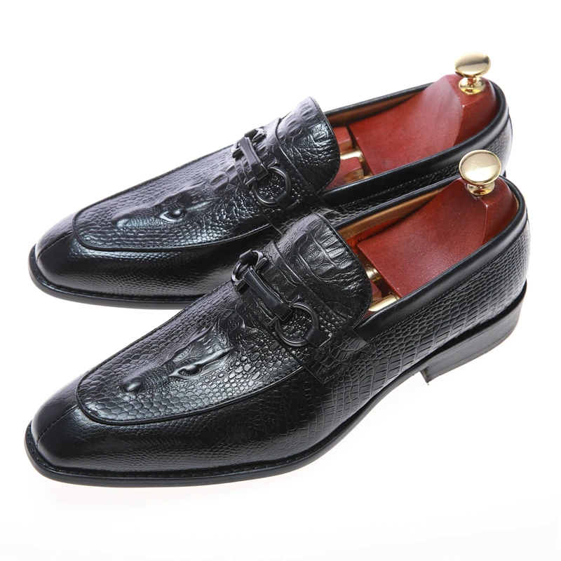Туфли мужские из натуральной крокодиловой кожи Классическая Повседневная Удобная Обувь на толстой подошве Ретро стиль увеличивающие рост