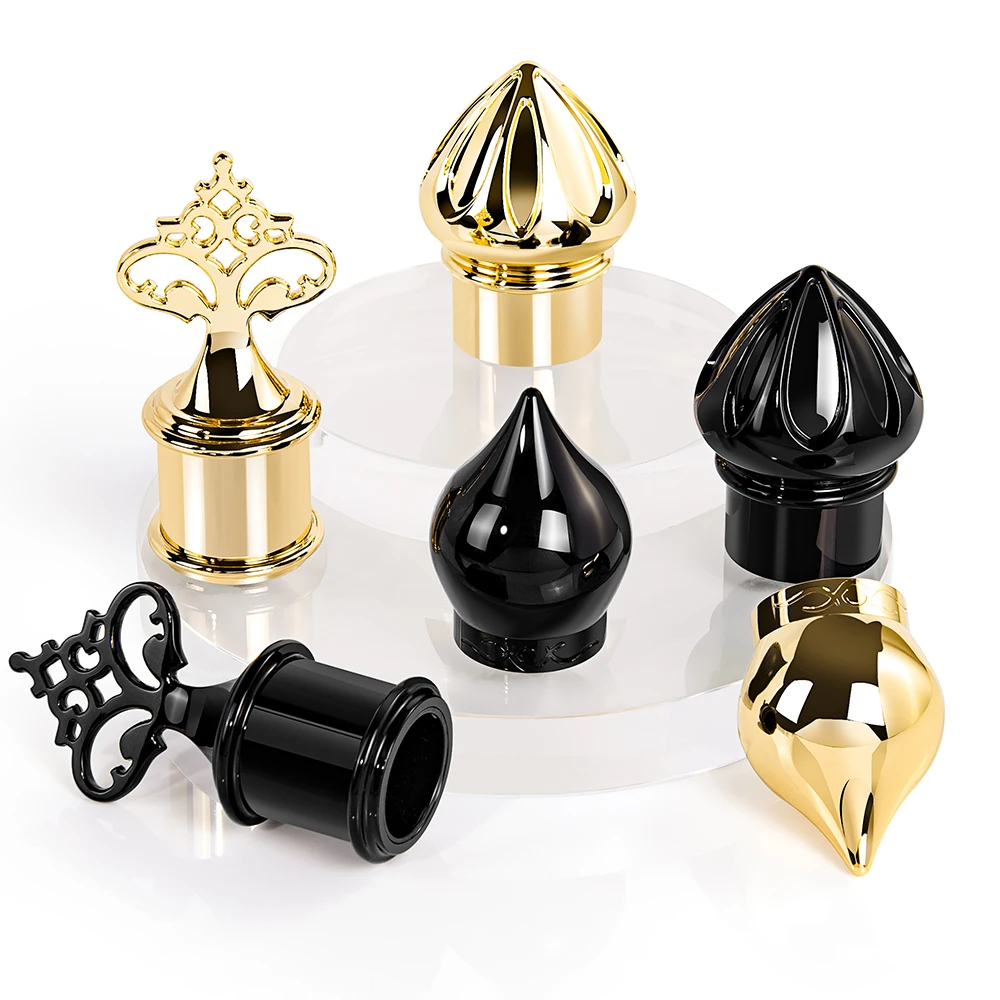 Custom Luxury 13Mm 15Mm Black Crown Zamac Perfume Cap Gold Round Zinc Perfume Bottle Cap Glass Perfume Cap