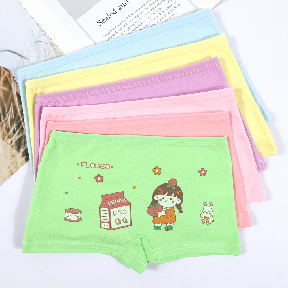UOKIN Cute cartoon cotton girl underwear boxer shorts assorts 6 color pink mix free sample kids panties A8445